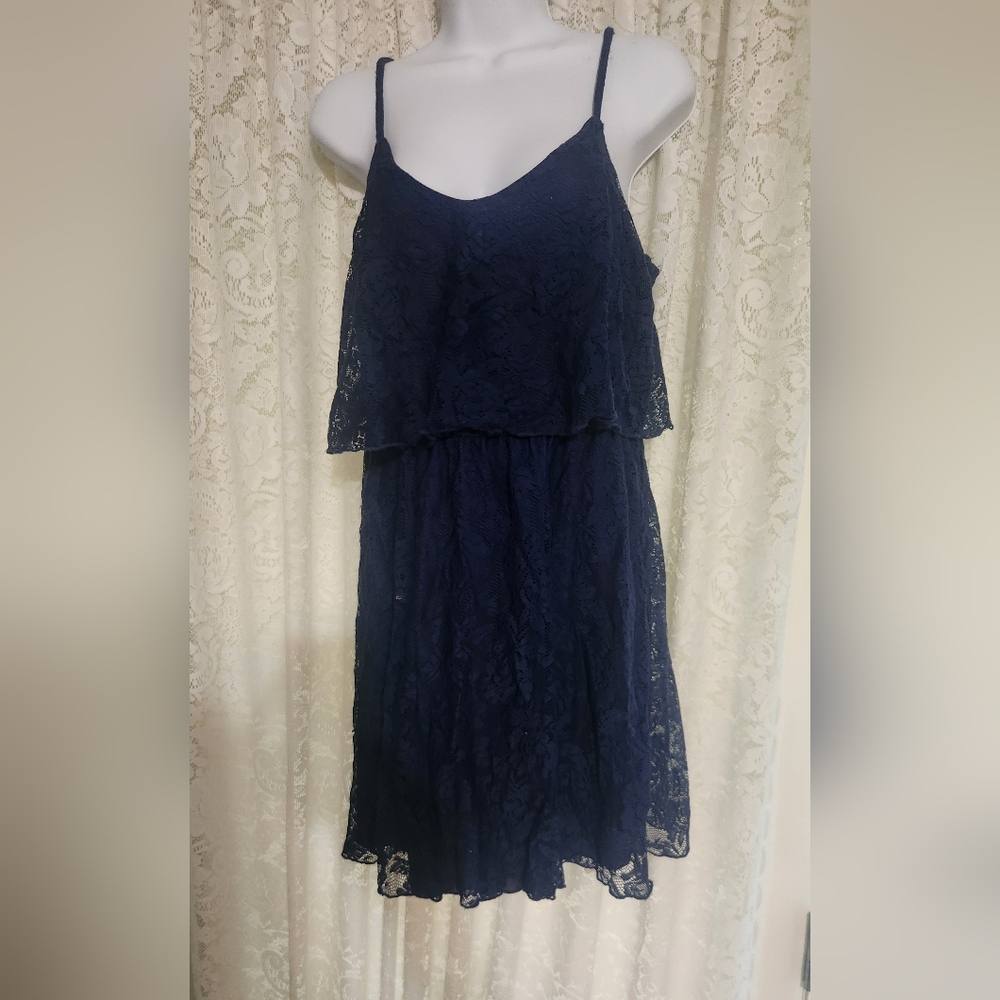 Sequin Hearts Navy Lace Backless Dress